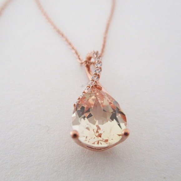 Macy's Rose Gold Pear Shaped Stone Pendant - Sterling Silver - Picture 2 of 9